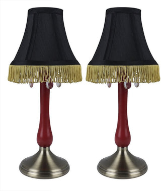 Perlina Accent Lamps, Antique Brass Base and Ruby Red Stem, Set of 2