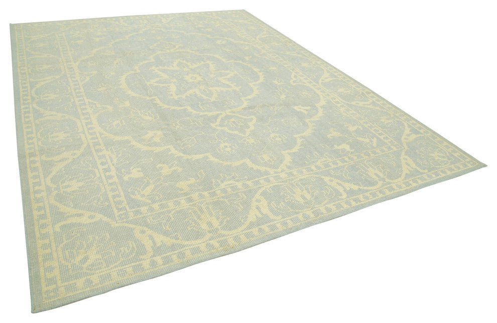 Rug N Carpet - Handmade Oriental 8' 10" x 11' 9" Wool Beige Oushak Rug