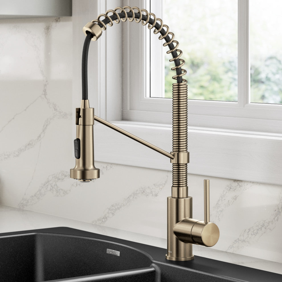 Bolden Commercial Style 2-Function Pull-Down 1-Handle 1-Hole Kitchen Faucet, Spot Free Antique Champagne Bronze