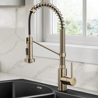 Bolden Commercial Style 2-Function Pull-Down 1-Handle 1-Hole Kitchen Faucet, Spot Free Antique Champagne Bronze