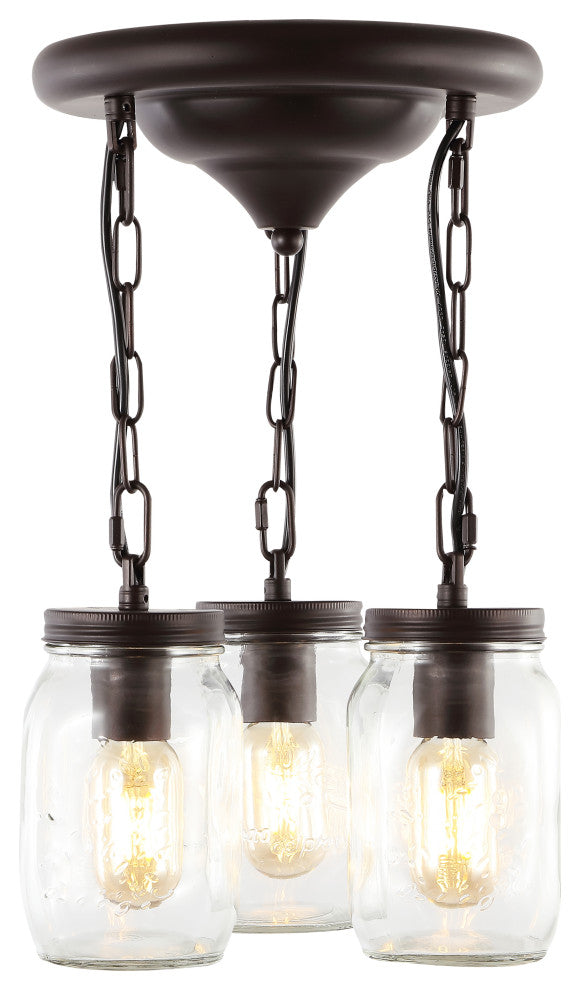 Gaines 11" 3-Light Farmhouse Mason Jar LED Semi Flush Mount, Oil Rubbed Bronze
