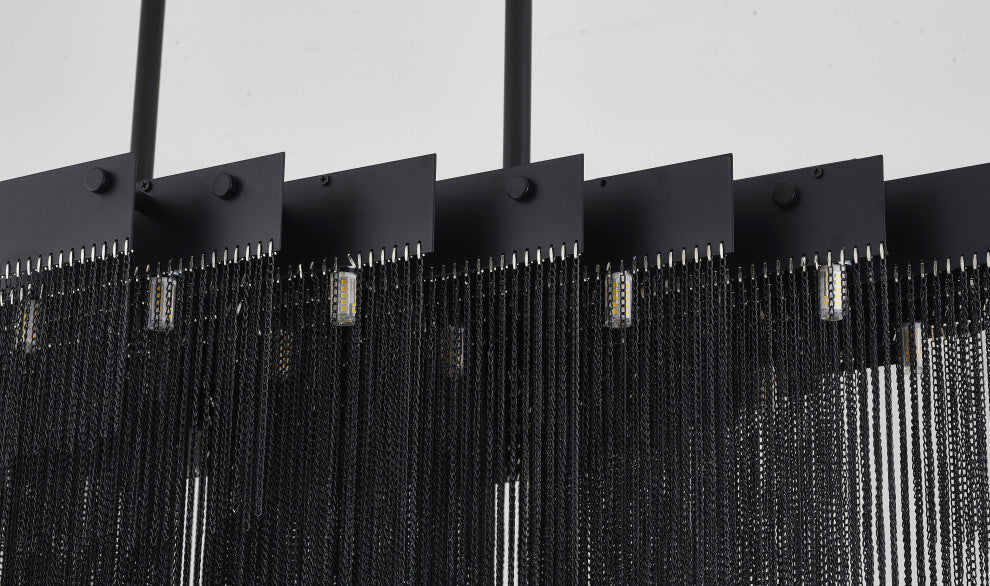 24-Light Satin Black Chandelier With Hanging Aluminum Chains