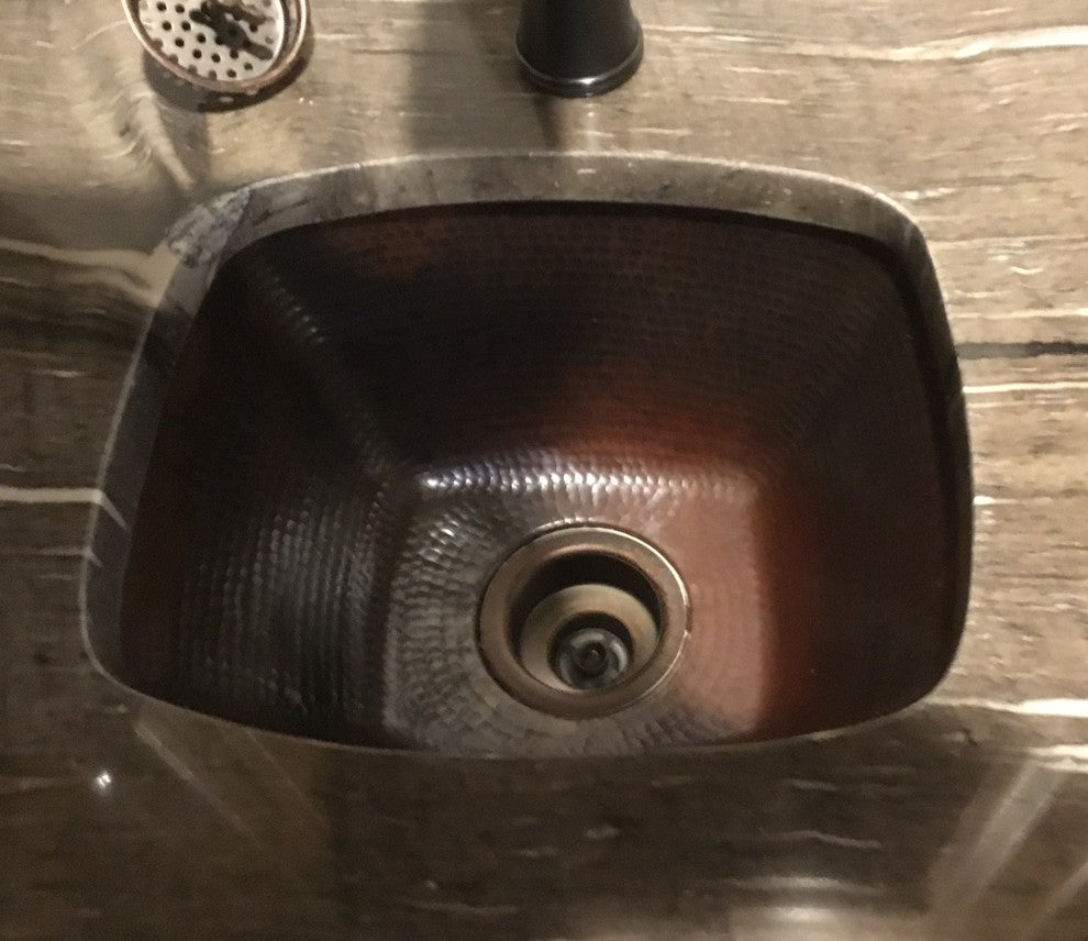16" Rustic Farmhouse Copper Kitchen Bar Prep Sink with a 3.5"  Strainer Drain