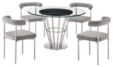 Veronica Shannon Round Dining Table 5-Piece Set, Brushed Steel, Gray Fabric