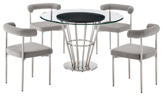 Veronica Shannon Round Dining Table 5-Piece Set, Brushed Steel, Gray Fabric