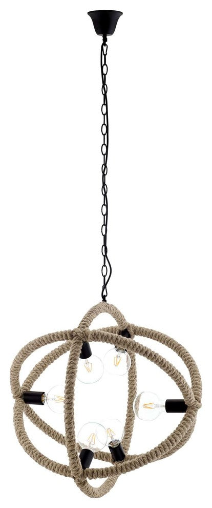 Country Farm Chandelier Pendant Ceiling Light, Metal Rope, Beige