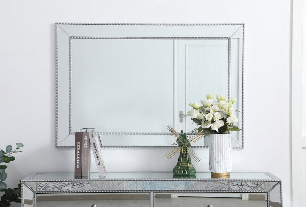 Elegant MR33248S Iris Beaded Mirror 48X32", Antique Silver