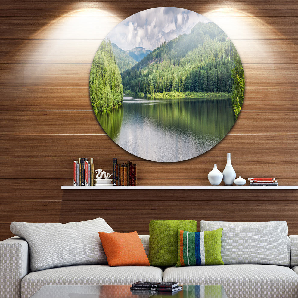 Majestic Lake Between Forest, Landscape Large Disc Metal Wall Art, 38"