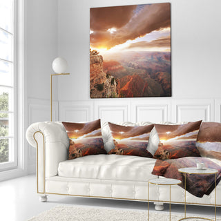 Grand Canyon Under Thunderstorm Sky Landscape Printed Throw Pillow, 16"x16"