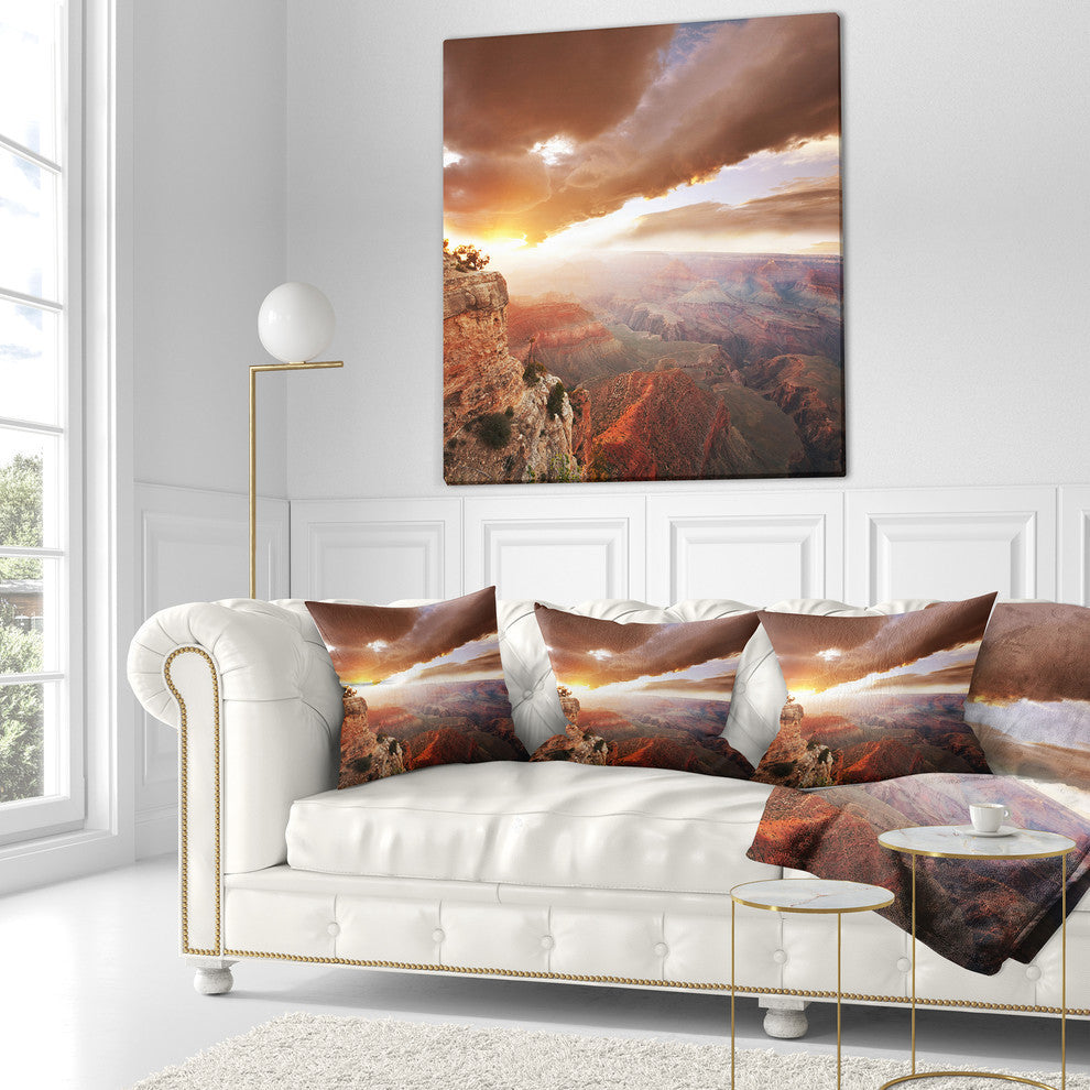 Grand Canyon Under Thunderstorm Sky Landscape Printed Throw Pillow, 16"x16"