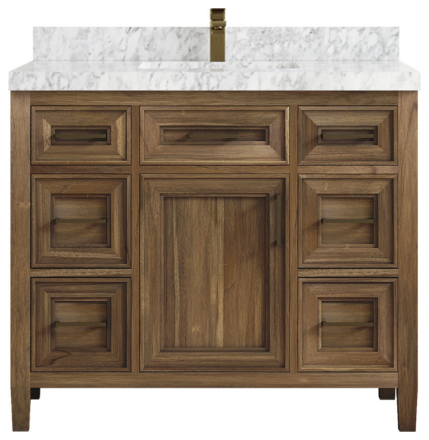 Santa Monica 42 Single Sink Bath Vanity in Graywashed Teak 2" Carrara Marble