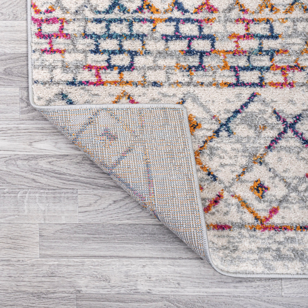 Arta Moroccan Vintage Geometric Area Rug, Multi/Cream, 2 X 8