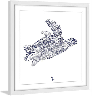 "Blue Turtle" Framed Painting Print
