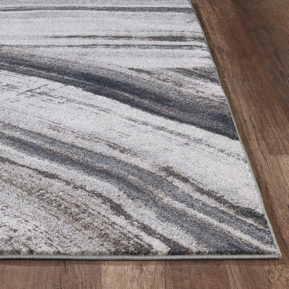 7"x10" Gray Ivory Abstract Strokes Modern Area Rug