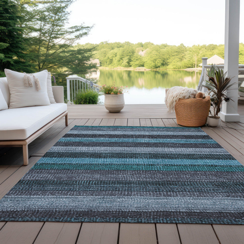 Machine Washable Indoor/Outdoor Chantille ACN1865 Teal 3' x 5' Rug