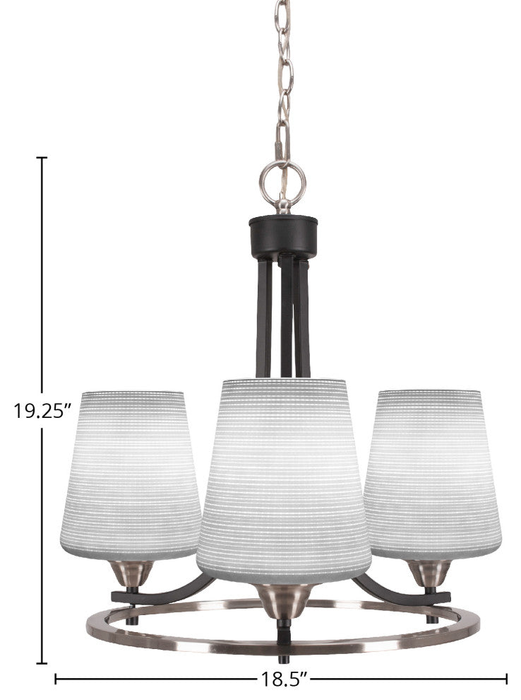 Paramount 3-Light Chandelier, Matte Black & Brushed Nickel, 6" White Matrix