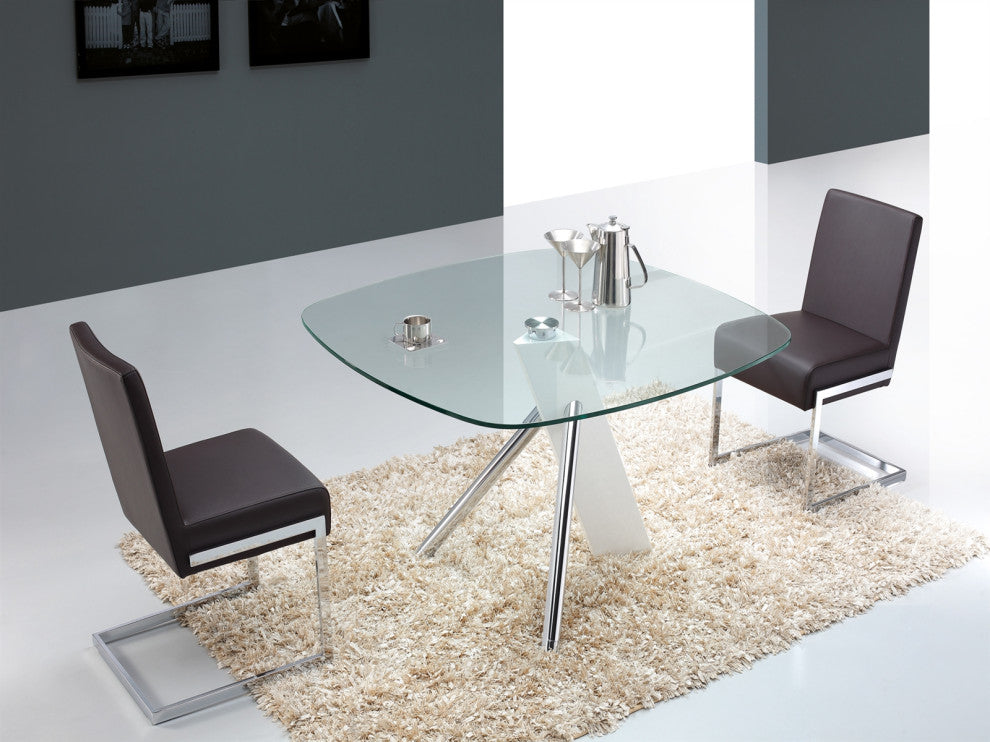 Fontana Set of 2 Dining Chair, Pu Leather, Brown
