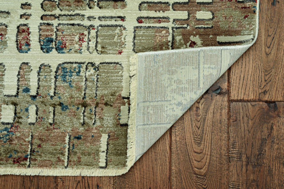 4"x6" Ivory Khaki Distressed Plaid Area Rug
