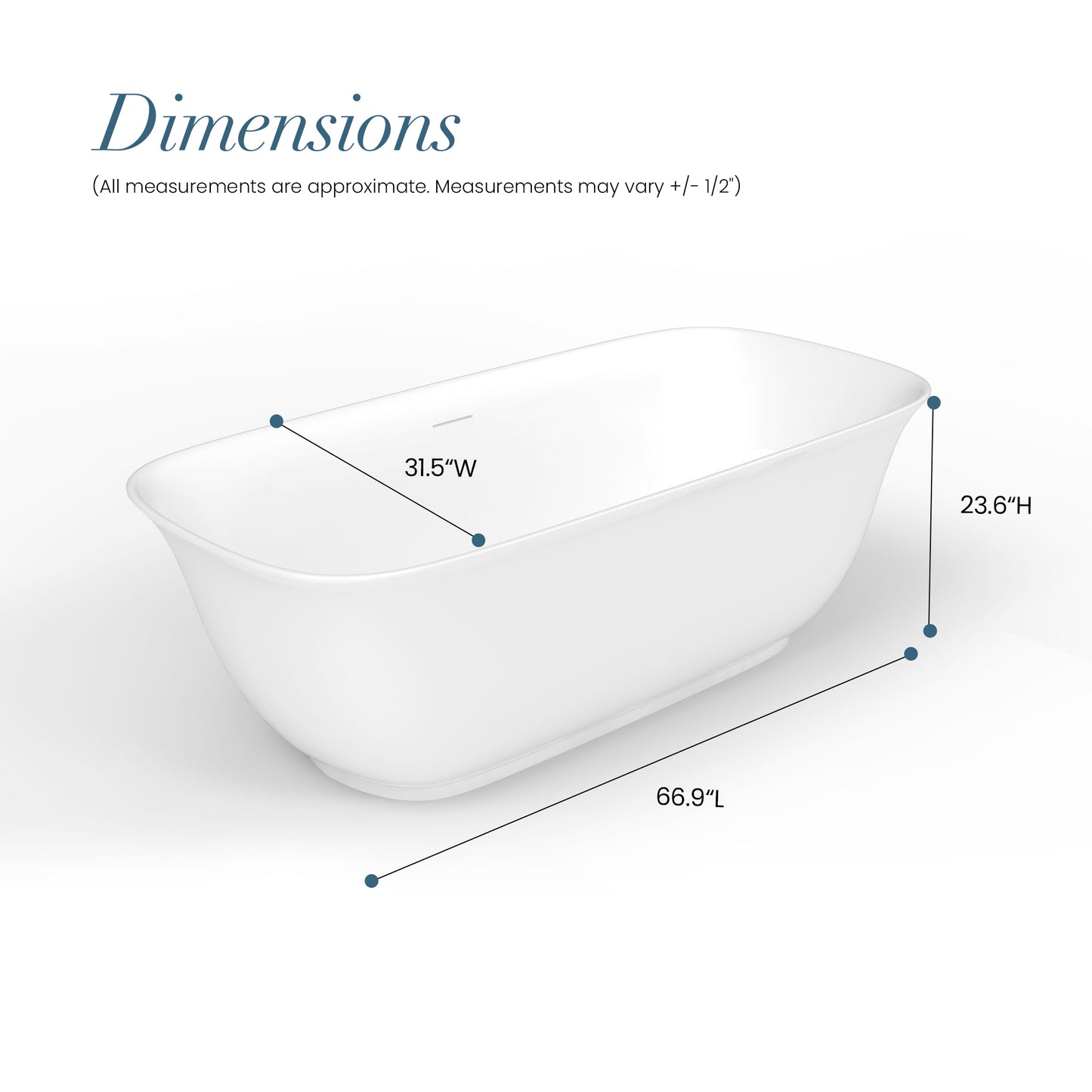 Orion Soaking Bathtub, 59"x31.5", 67"