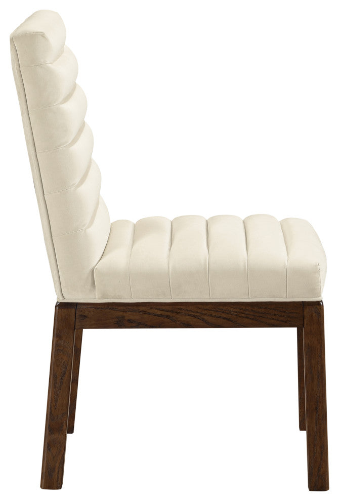 Evelyn Upholstered Dining Chair, Cream, Velvet, Walnut Finish