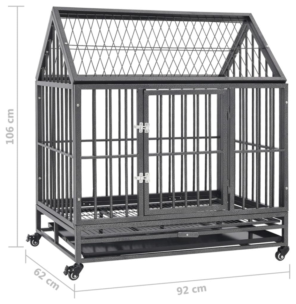vidaXL Dog Cage Dog Crate with Removable Tray Lockable Wheels Dog Kennel Steel