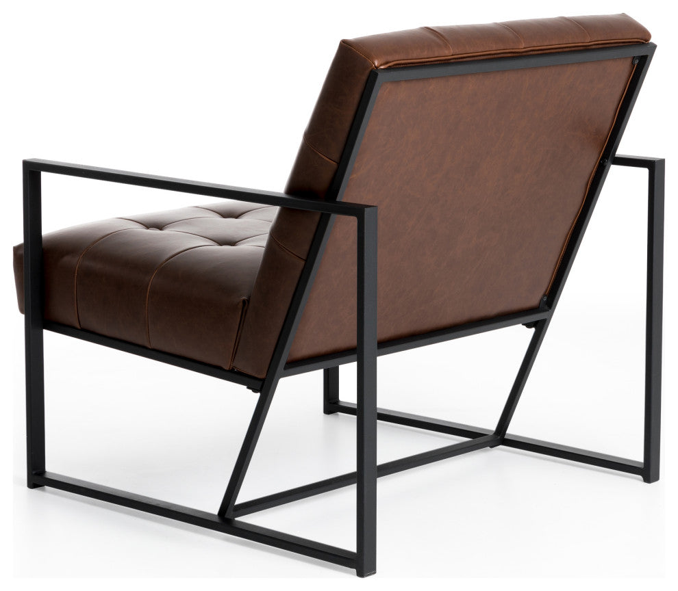 Modern Leatherette Accent Armchair With Black Metal Frame, Set of 2, Brown