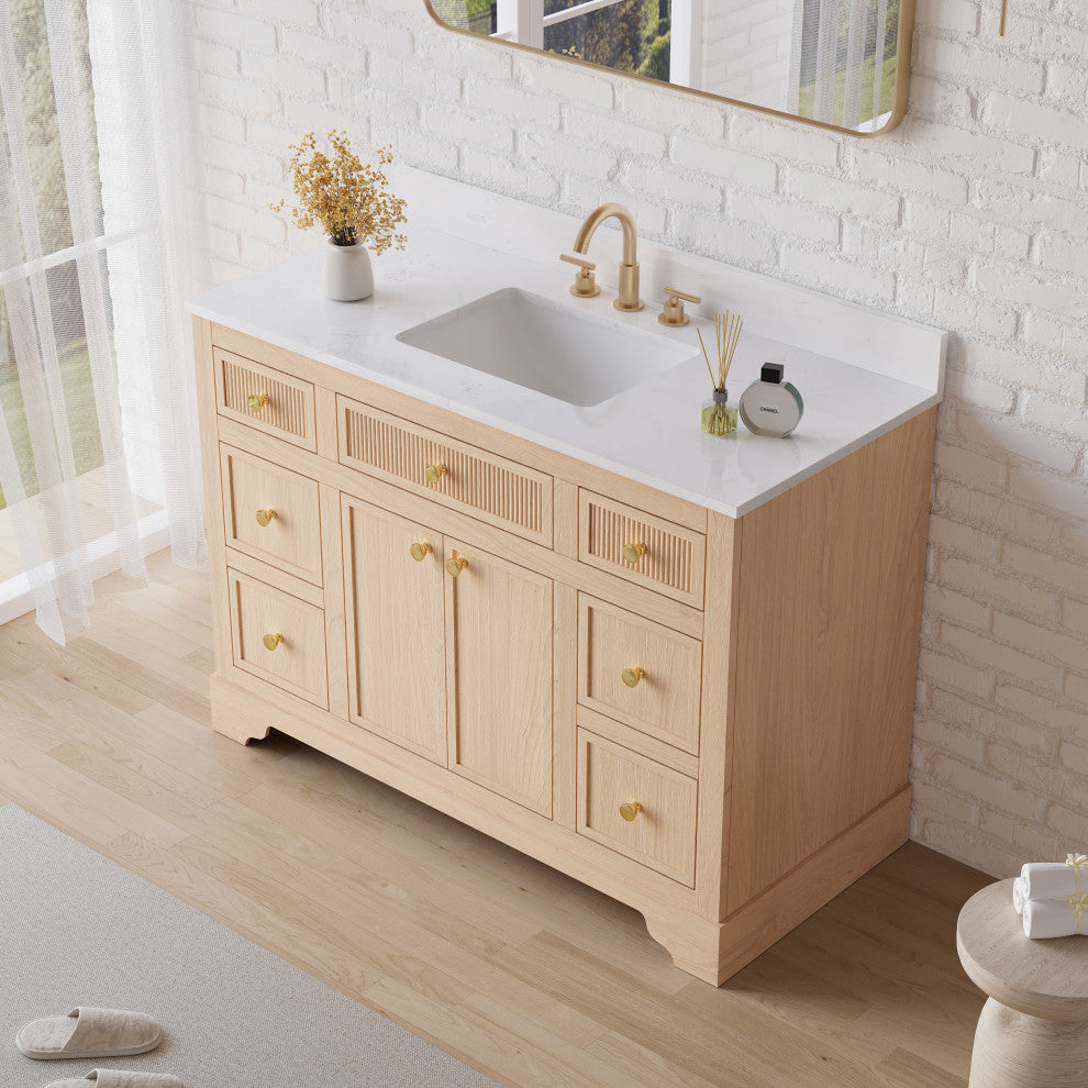 Solid Wood Bathroom Vanity with Carrara White Quartz Top, CUPC-certified Sink, 48"