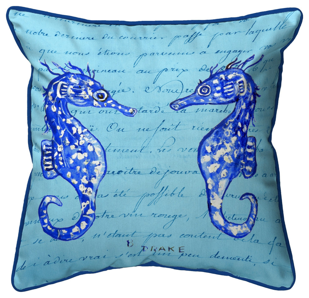 Betsy Drake Blue Sea Horses Extra Large Zippered Pillow 22x22
