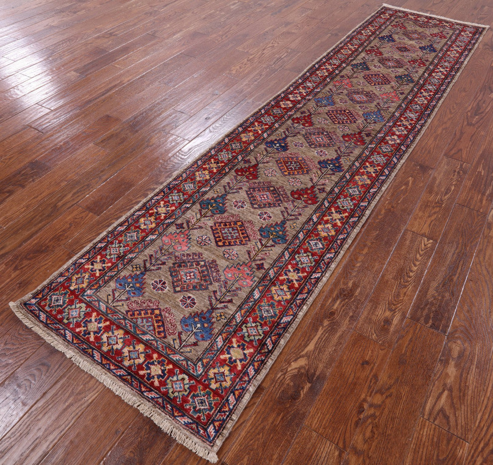 Runner Super Kazak Handmade Wool Rug 2' 6" X 10' 2" Q7499