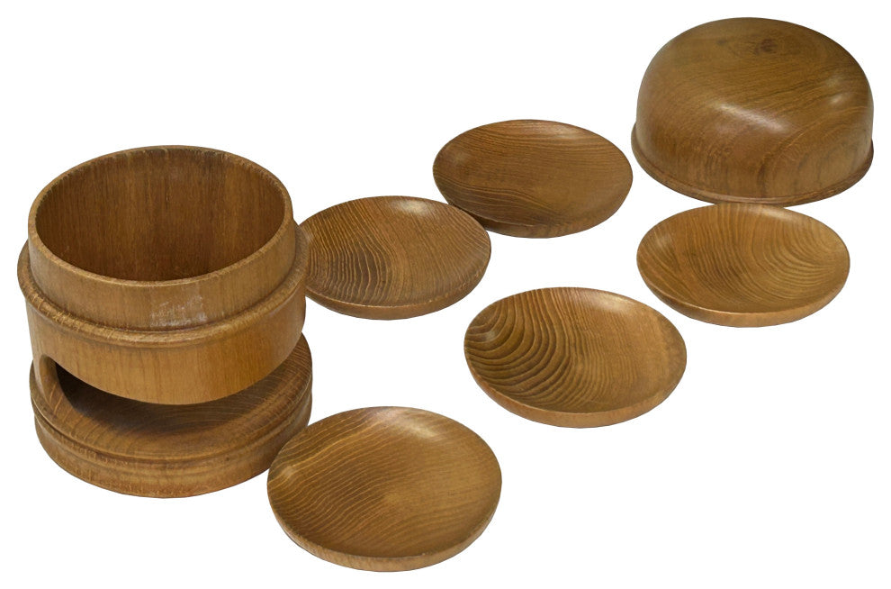 Oriental Wood Crafted 5 Small Plate Coaster with Storage Container Hws4094