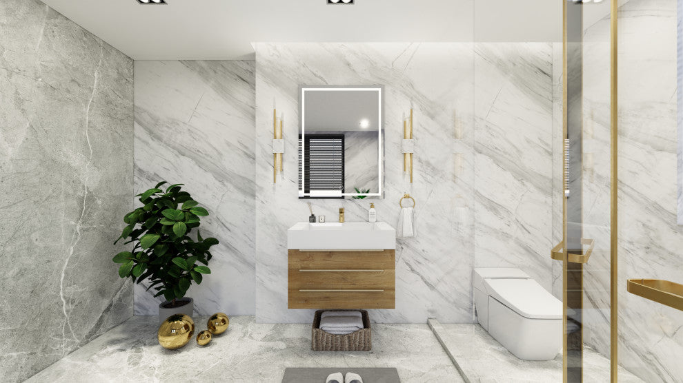 Madison 30" Wall Mounted Vanity With Reinforced Acrylic Sink, Oak