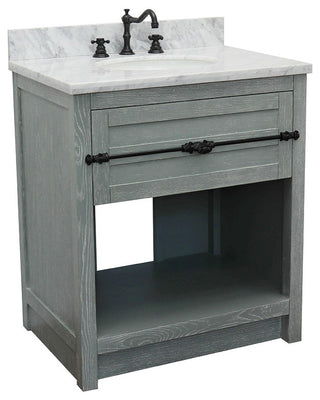 30" Single Vanity, Gray Ash, White Carrara Top, Oval Sink