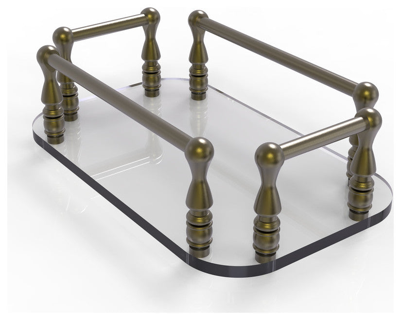 Vanity Top Glass Guest Towel Tray, Antique Brass