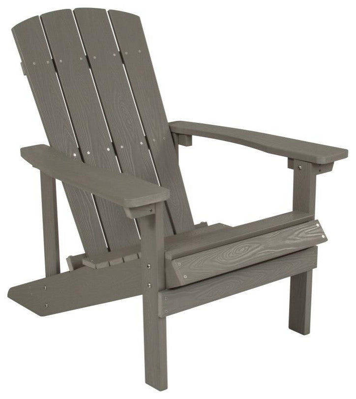 All-Weather Poly Resin Wood Adirondack Chairs With Side Table, Set of 2, Gray