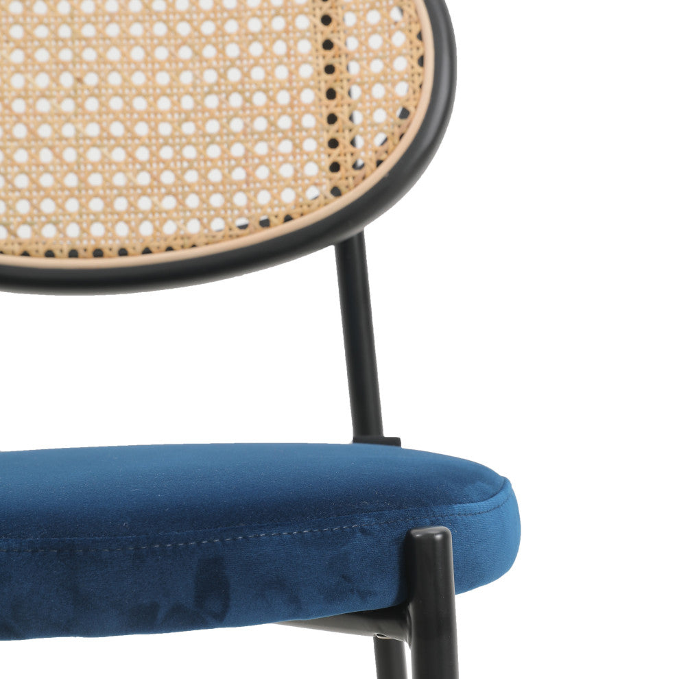 LeisureMod Euston Wicker Bar Stool With Black Steel Frame Set of 2, Navy Blue