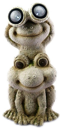 20" Two Tan Solar Eye Frogs Outdoor Statue