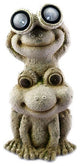 20" Two Tan Solar Eye Frogs Outdoor Statue