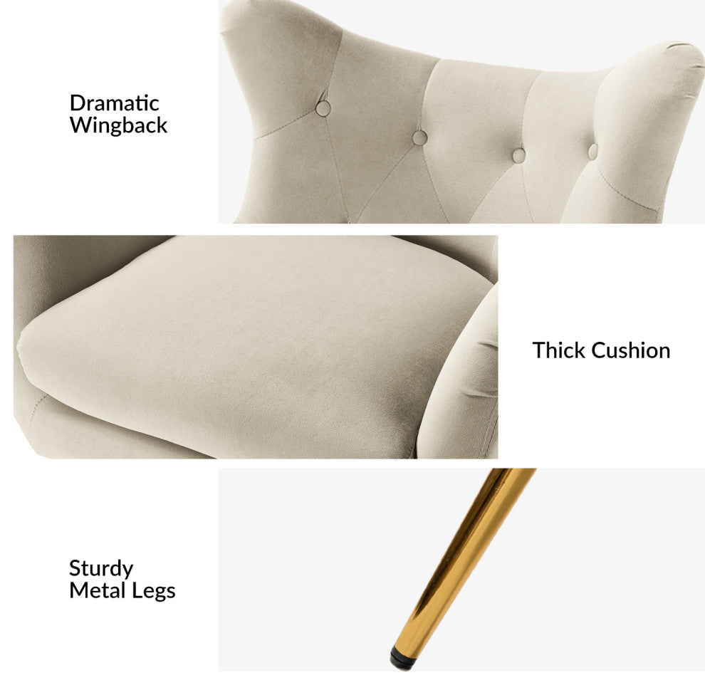 Upholstered Accent Chair With Tufted Back, Set of 2, Tan