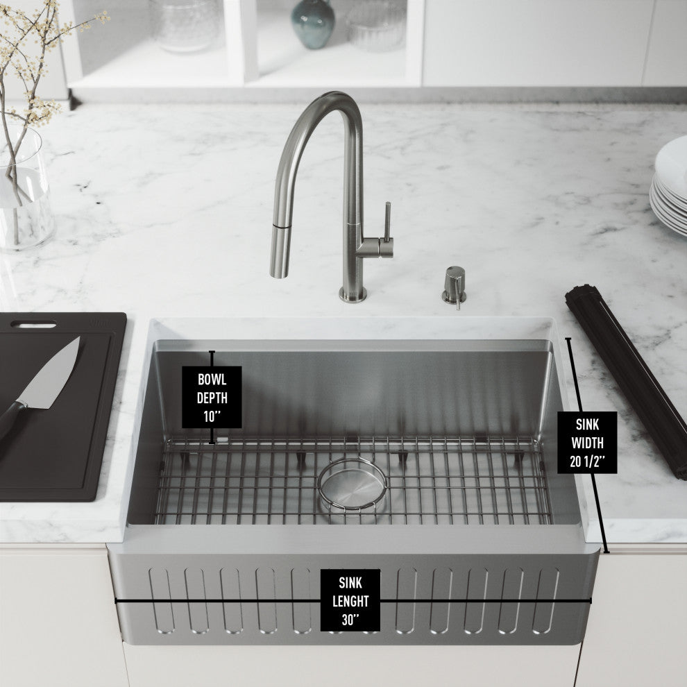 Oxford Single Bowl Slotted Apron Farmhouse Kitchen Sink and Accessories, 30" L X 21" W
