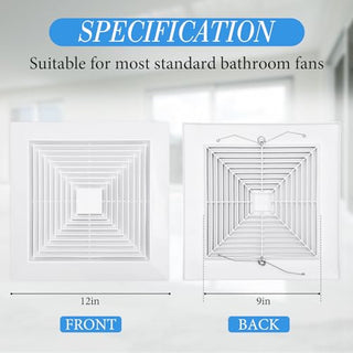 2-Piece Exhaust Ceiling Fan Grille With Springs Plastic Vent, 12x12''