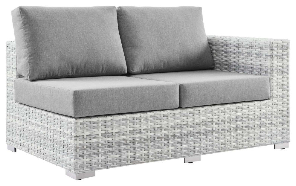 Lounge Loveseat Sofa, Rattan, Wicker, Gray, Modern, Outdoor Patio Bistro