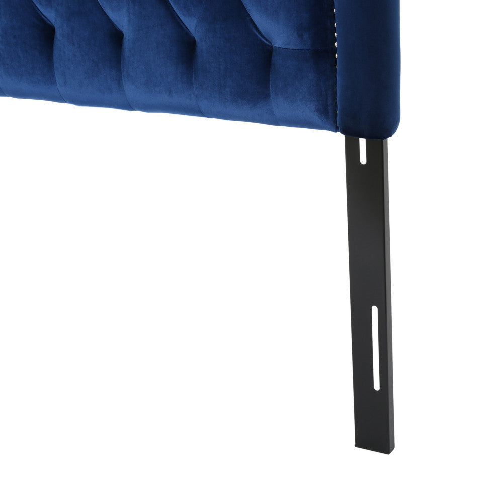 GDF Studio Lazarus New Velvet Studded Seam Tufted Queen/Full Headboard, Navy Blue