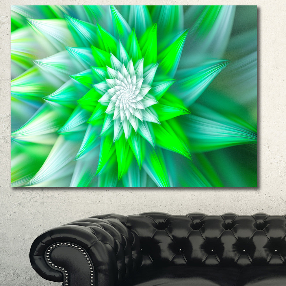 Large Green Alien Fractal Flower, Floral Canvas Art Print, 40"x30"