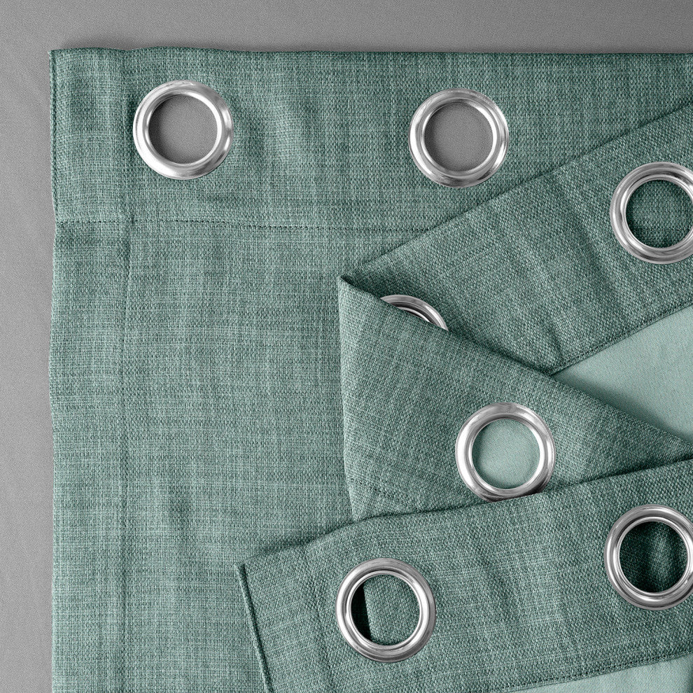 Faux Linen Grommet Room Darkening Curtain Single Panel, Sea Thistle, 50w X 120l