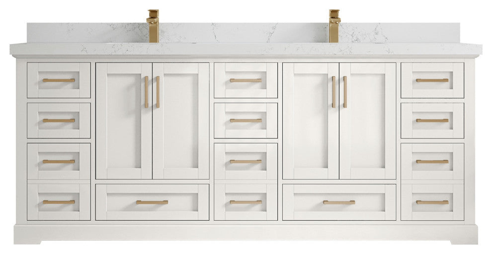 Boston 84" Double Sink Bath Vanity in Alabaster 2" Empira Quartz