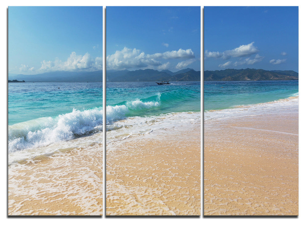 "Large Blue Beach in Gili Island" Metal Wall Art, 3 Panels, 36"x28"