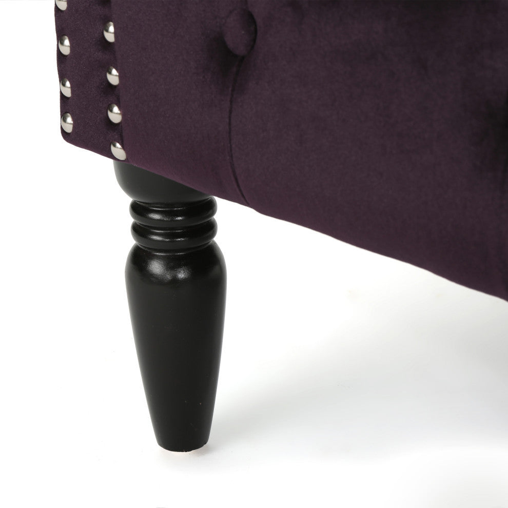 GDF Studio Melaina Tufted Scroll Arm New Velvet Loveseat, Blackberry