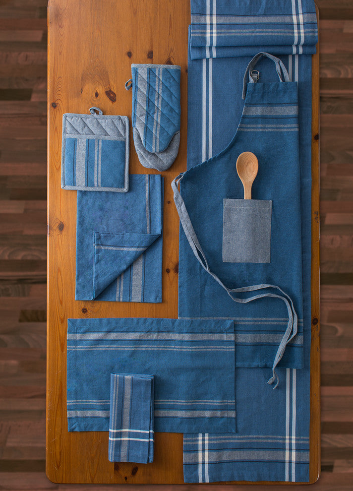 DII Blue Chambray French Stripe Pot Holder, Set of 2