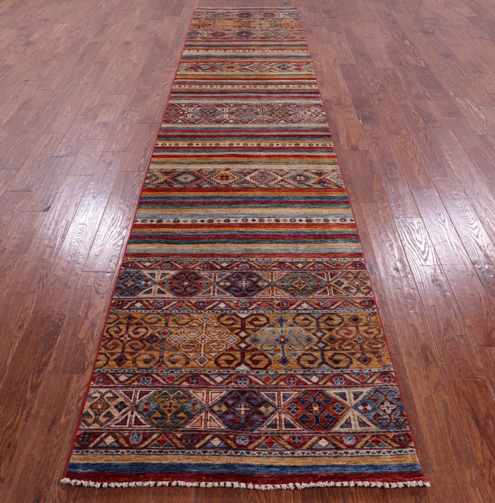 3' 1" X 13' 10" Khorjin Super Kazak Hand Knotted Runner Rug Q10856