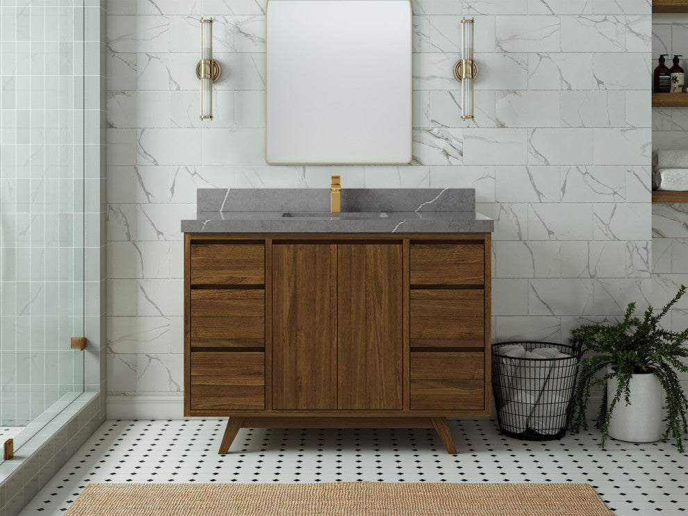 Madison Teak 48 Single Sink Bath Vanity in Dark Natural 2" Piatra Gray